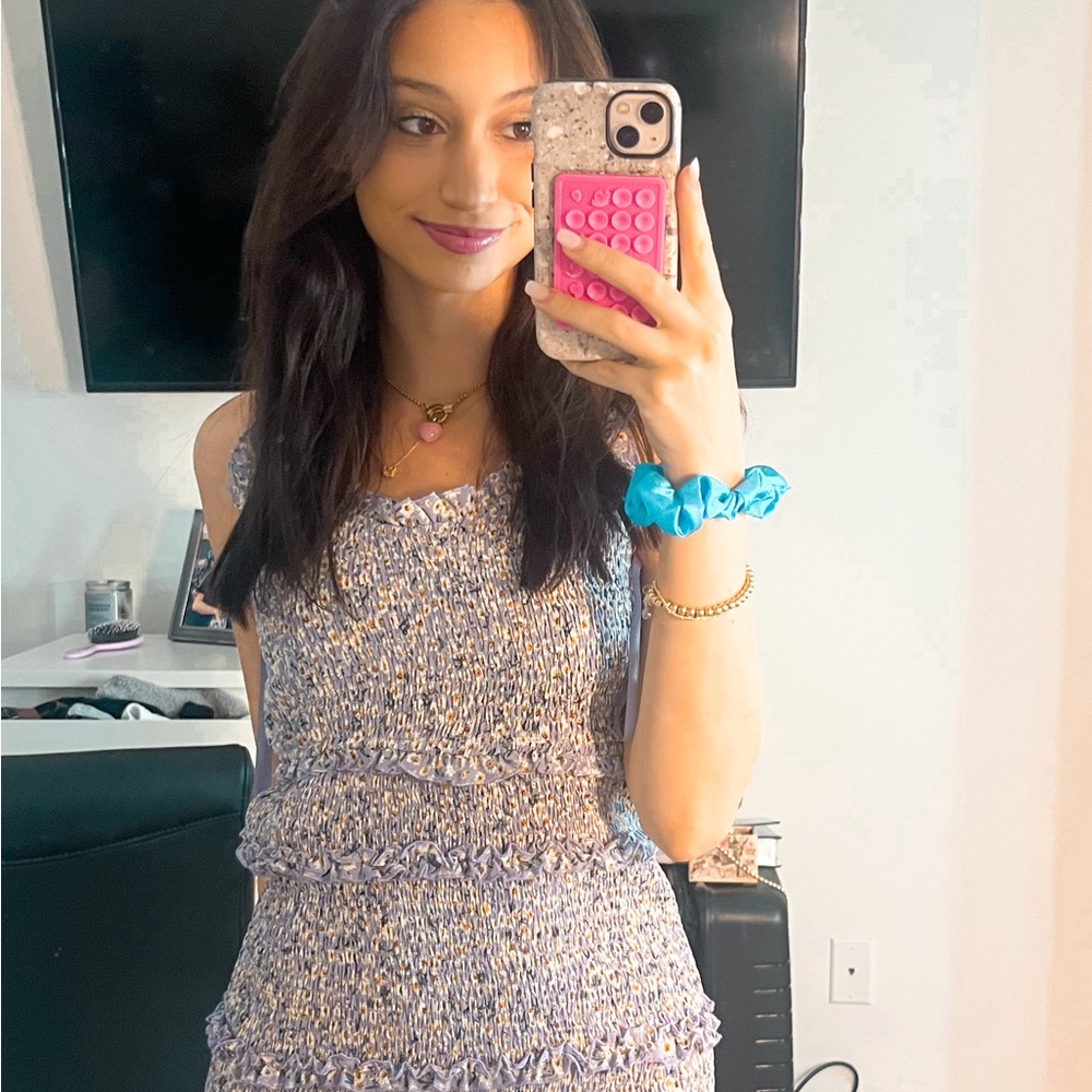 Classy She & Sky Floral Ruffled Dress In Lavender, Size Medium